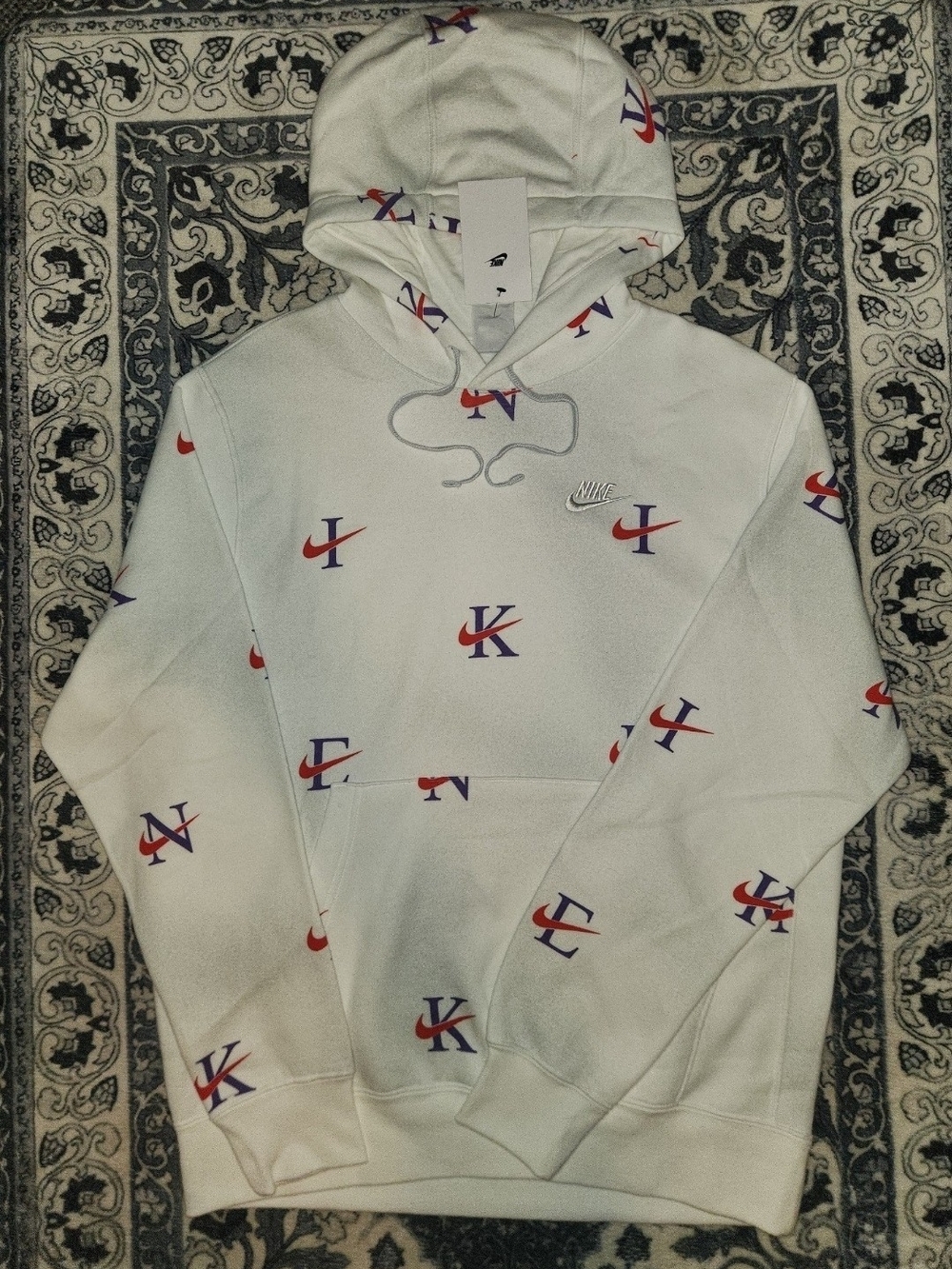 Nike White Hoodie with Red & Blue Logo Accents